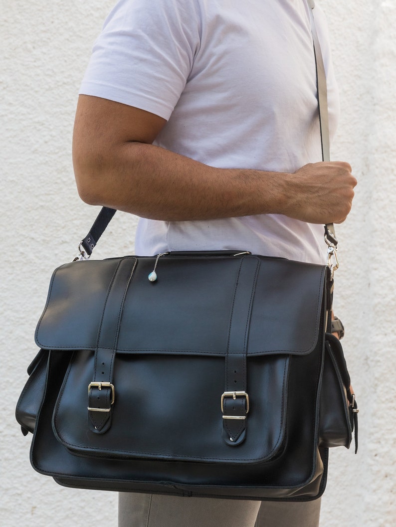 Black Leather Briefcase Leather Messenger Bag Shoulder Bag - Etsy