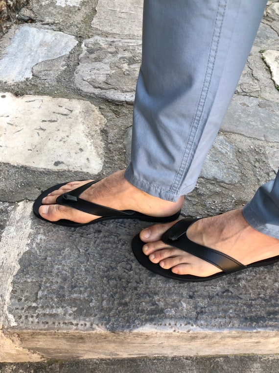 Black Leather Flip Flops