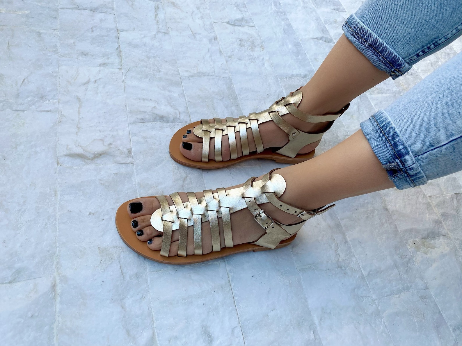 gold gladiator sandals