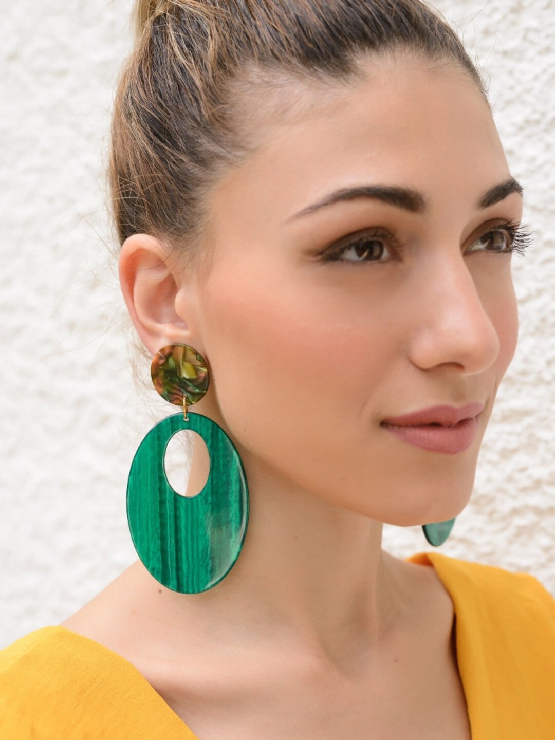 Green Clip on Earrings Boho Earrings Bohemian Earrings Oval Etsy