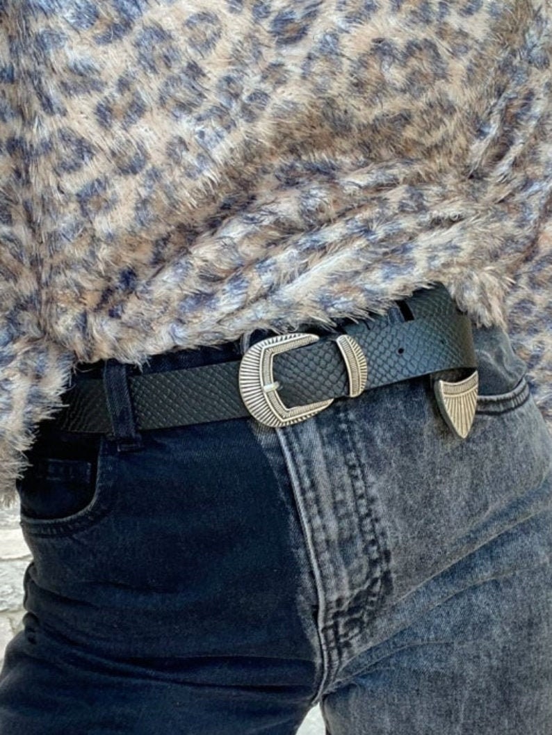 Black Belt Silver Buckle Real Genuine Leather Belt Made in Greece. Gift for Her Women Belt Buckle Belt