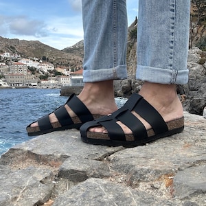Men&#39;s Leather Sandals, Black Sandals Men, Leather Sandals Men, Slide Sandals, Greek Sandals, Summer Shoes,  Made from Full Grain Leather.