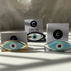 Porte-cartes Evil Eye, porte-cartes de visite, porte-cartes en plexiglas, porte-cartes de bureau, organiseur de bureau, fabriqué en Grèce.