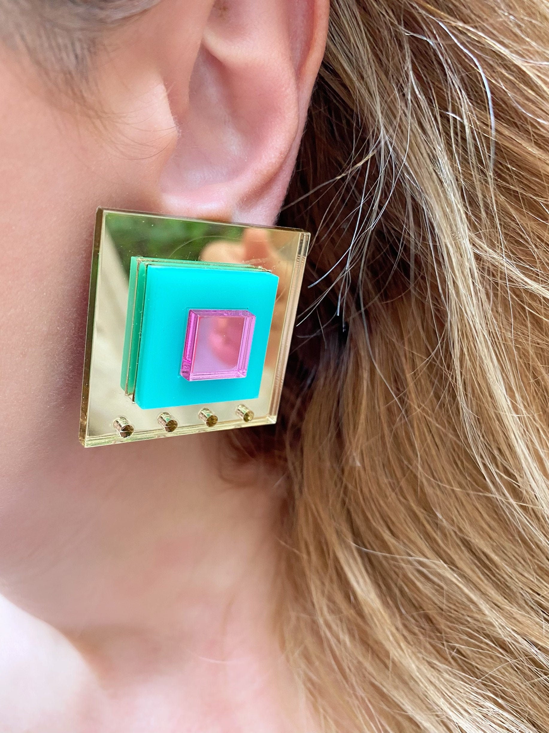 Gold Clip on Earrings, Rectangular Earrings, Clip on Earrings, Non ...
