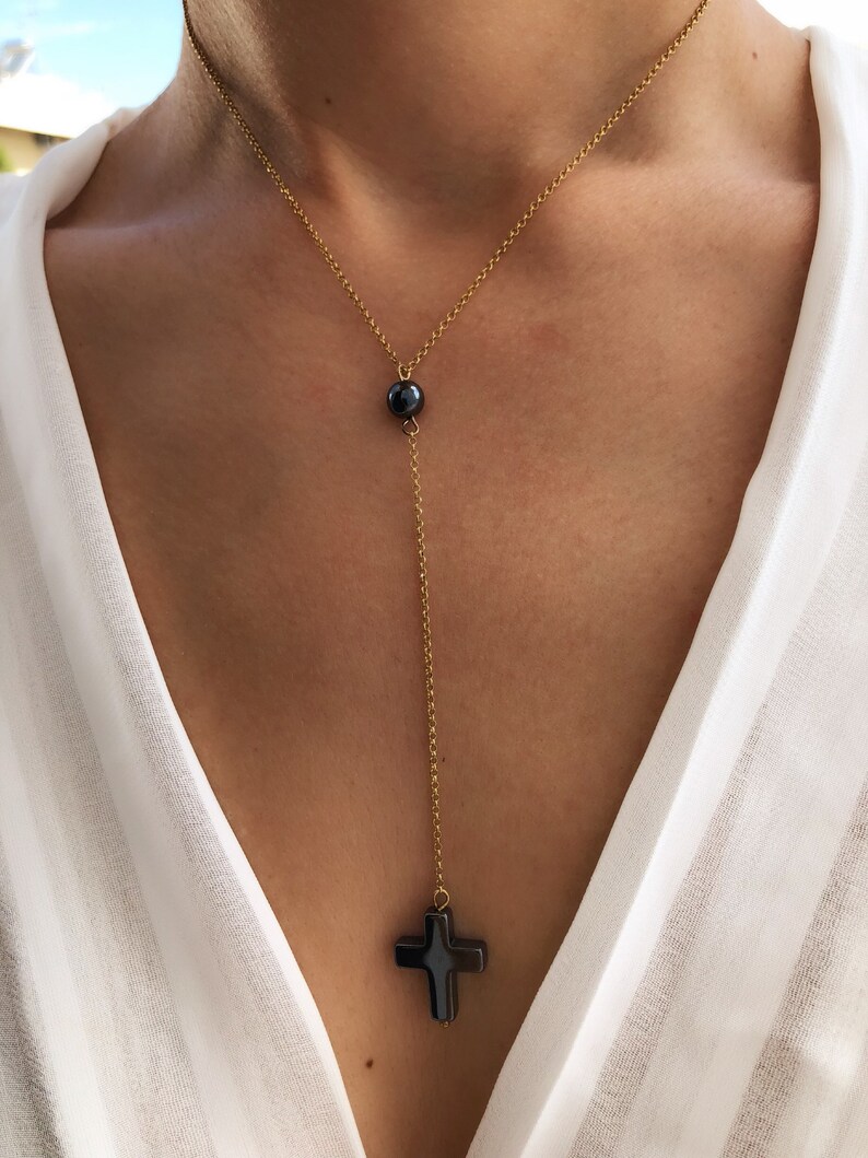 Cross Necklace Hematite Cross Necklace Cross Pendant Cross Etsy