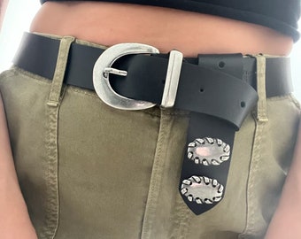 ダブルバックルベルト（シルバーバックルローラー付き） - フル