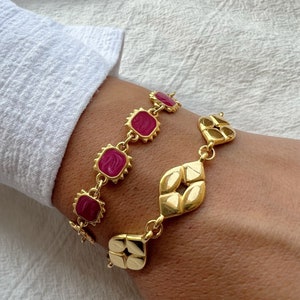 Fuchsia Beaded Bracelet, Geometric Beads Bracelet Stainless Steel ...