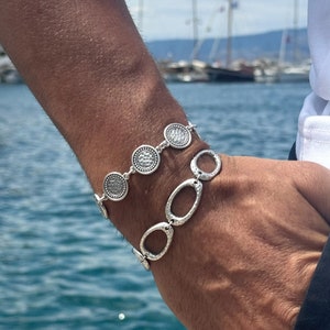 Pulseras de plata para hombre, Pulseras de metal de plata, Pulseras para hombre, Pulseras anchas, Pulseras de plata, Joyería para hombre, Regalo para él, Hecho en Grecia.