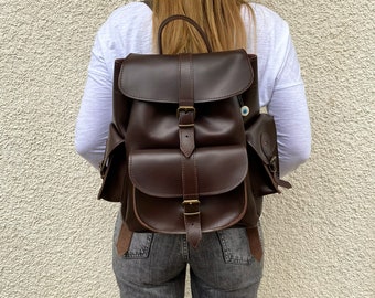 Deep Brown Leather Backpack, Leather Rucksack, Backpack Women, Made in Greece from Full Grain Leather, LARGE.