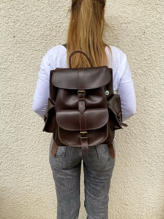 Deep Brown Leather Backpack Leather Rucksack Backpack Women 