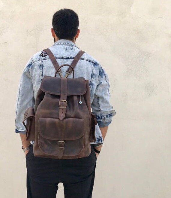 Mens Backpack Leather Backpack Men Leather Rucksack Large -  Finland