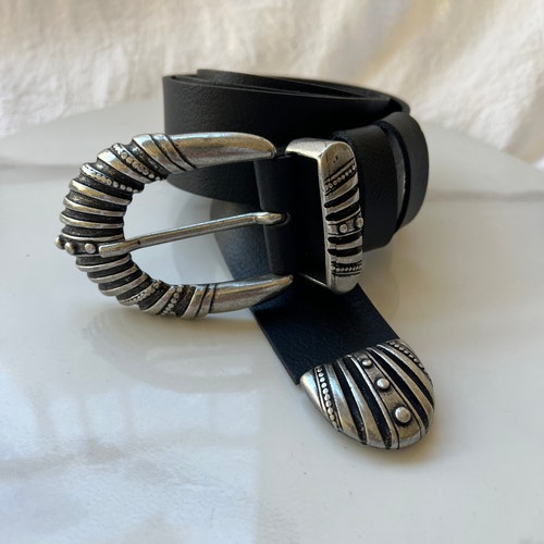 Ethnic Buckle Belt Black Leather Belt Women Boho Buckle - Etsy