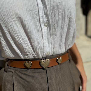 Leather Belt Women, Brown Leather Belt, Bronze Buckles Belt, Minimal Belt, Gift for Her, Made from Real Genuine Leather - Love in Love