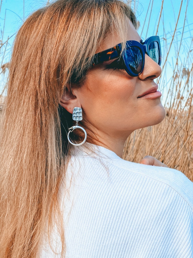 Silver Geometric Earrings Dangle Earrings Snake Earrings Snake Hoop Earrings Made in Greece. Gift for Her