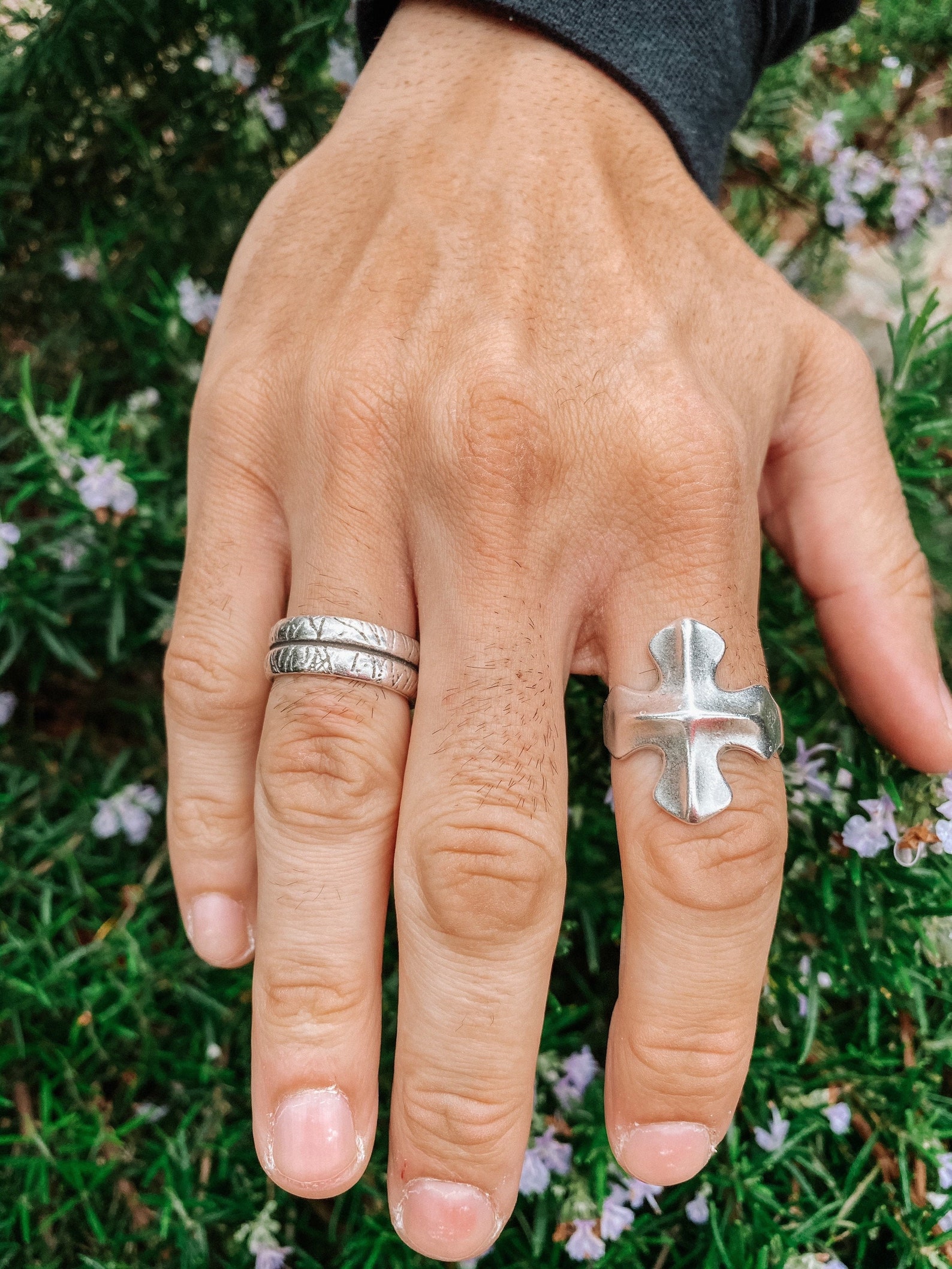 Silver Band Ring Men Cross Ring Men Wide Rings Mens Rings Etsy