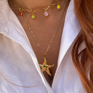 Gold Starfish Necklace, Stainless Steel Necklace, Gold Stones Neckalce, Layerings Necklaces, Beach Necklace, Gift for Her, Made in Greece. zdjęcie 8