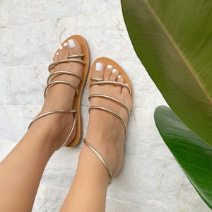 Chic Minimal Strappy Sandals, Gold Leather Sandals, Greek Sandals, Summer Shoes, Gift for Her, Made from 100% Genuine Leather.