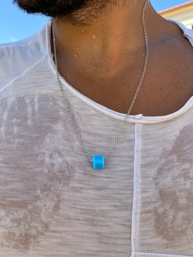 Mens Necklace Blue Bead Necklace Men Protection Necklace Etsy