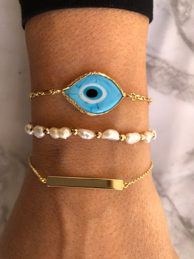 Greek Eye Evil Bracelet Protection Bracelet Pearls Bracelet Etsy