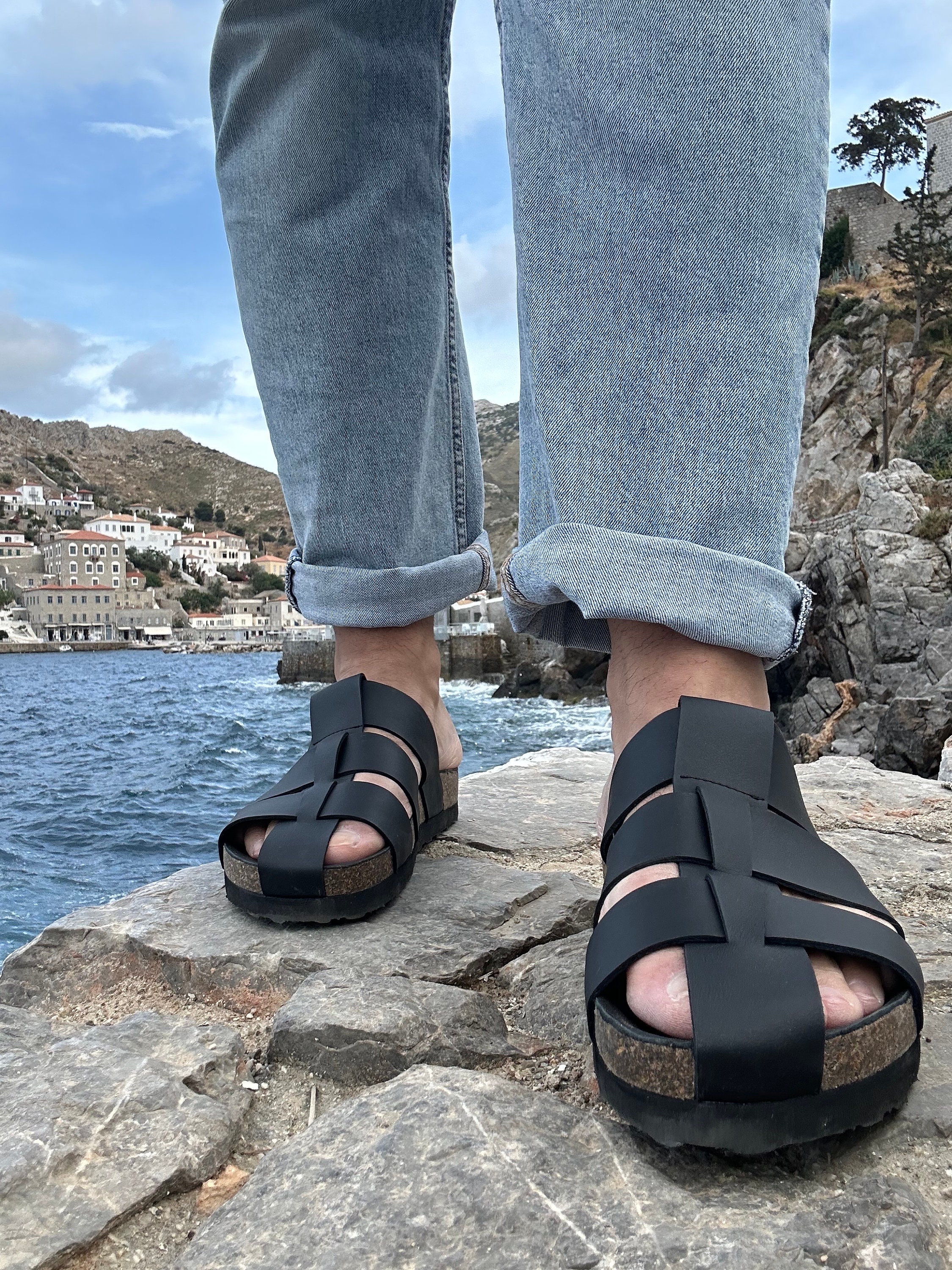 Men s Leather Sandals Black Sandals Men Leather Sandals Men Slide Sandals Greek Sandals Summer Shoes Made From Full Grain Leather. Etsy UK