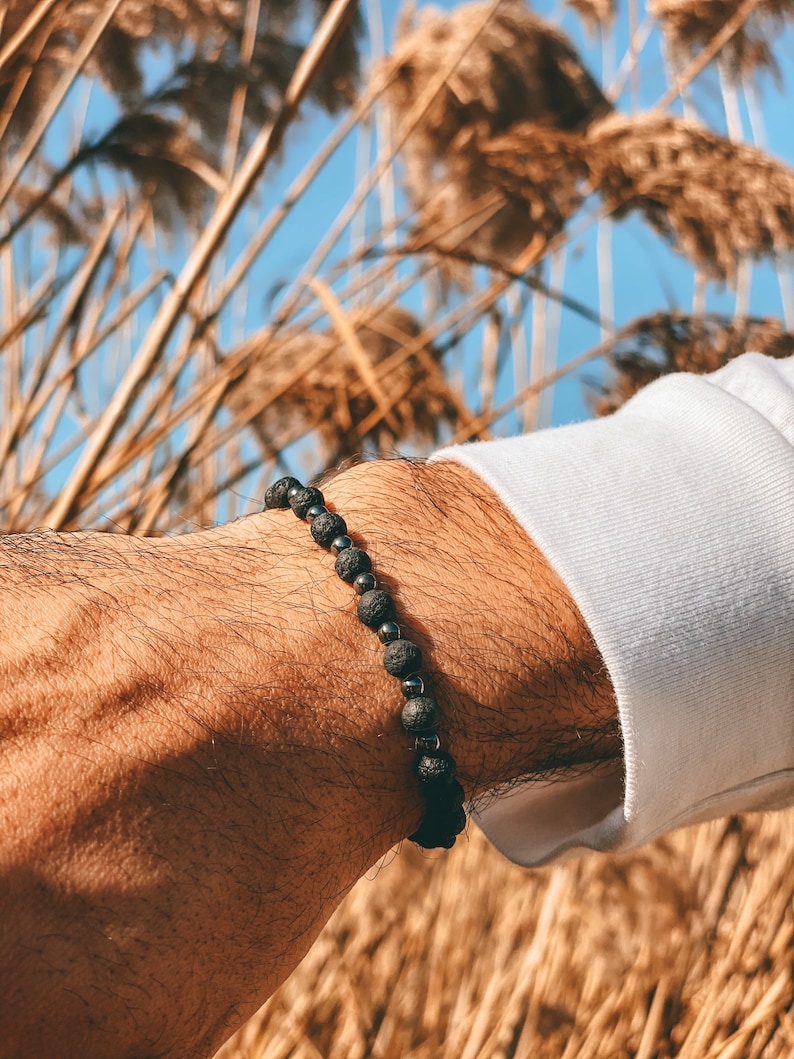 Men's Bracelet, Black Beads Bracelet, Men's Jewelry, Made in Greece, by Christina Christi Jewels. Black/Metal Beads