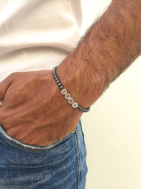 Anniversary bracelet with date for him best sale