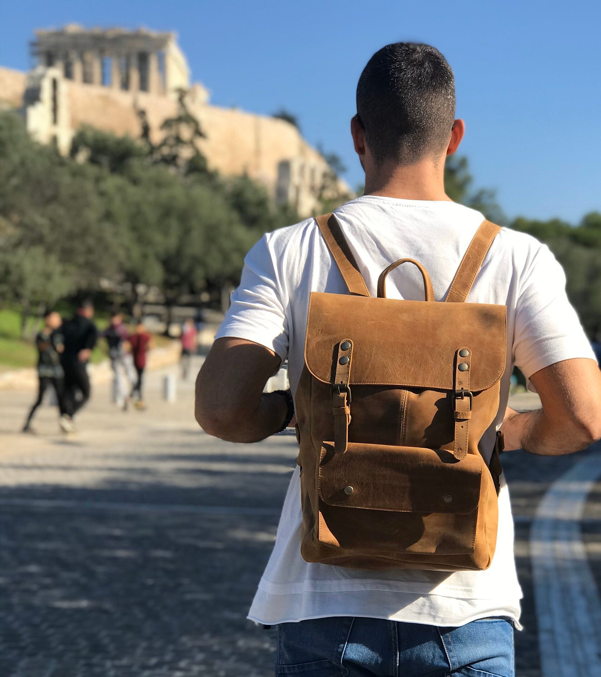 personalised leather rucksack