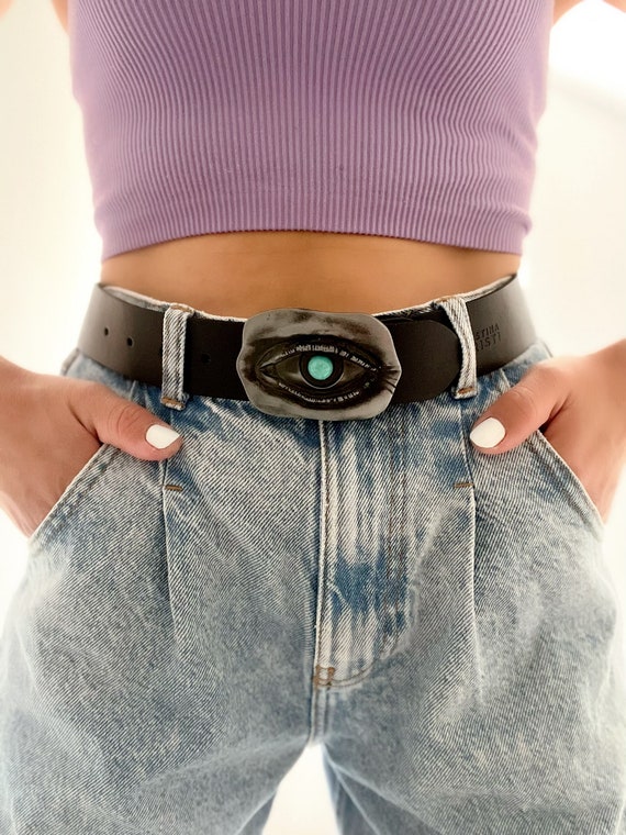 Black Leather Belt Women Belt Evil Eye Buckle Gift for Her Made From Real Genuine Leather Made in Greece. Etsy