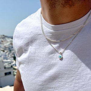 Zilveren ketting boze oog ketting mannen, zilveren ketting mannen, bescherming ketting mannen, boze oog sieraden, cadeau voor hem, gemaakt van sterlingzilver 925