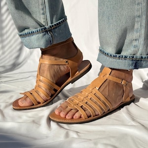 Sandalias gladiadoras para hombre, sandalias para hombre, sandalias marrones para hombre, zapatos griegos de verano, regalo para él. imagen 7
