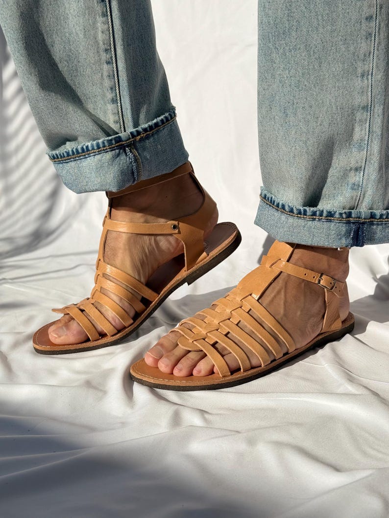 Sandalias gladiadoras para hombre, sandalias para hombre, sandalias marrones para hombre, zapatos griegos de verano, regalo para él. imagen 7