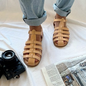 Men Leather Sandals Brown, Gladiator Sandals Men, Greek Leather Sandals, Summer Shoes Men, Gift for Him, Soft Pillow Sole, Made in Greece.