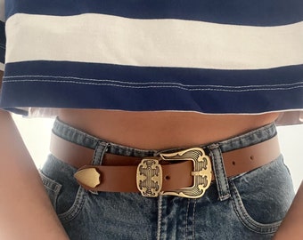 Brown Leather Belt, Corset Belt Women, Bohemian Buckles, 2.5  display picture 1