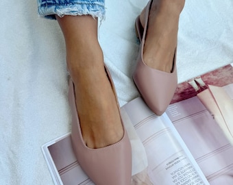 Mules, Women Leather Mules, Slingback Sandals, Handmade Summer Shoes, Dusty Pink, Made in Greece.