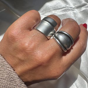 Handmade Silver Wide Ring Set: Adjustable Silver Statement Rings, Pewter, Made in Greece.
