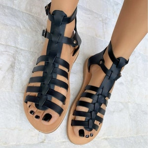 Gladiator Leather Sandals, Greek Sandals, Black Sandals, Summer Shoes, Made from 100% Genuine Leather. Black n Brown