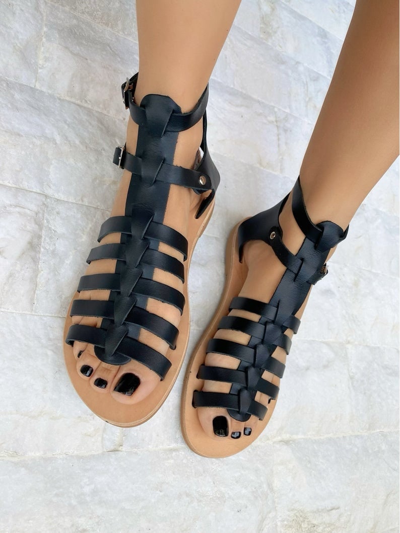 Gladiator Leather Sandals, Greek Sandals, Black Sandals, Summer Shoes, Made from 100% Genuine Leather. Black n Brown