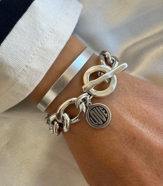 Women Bracelets Silver Love Bracelet Silver Bangle Thin Bangle Cuff Bracelet Open Bangle Love Charm Gift for Her Made in Greece. Etsy