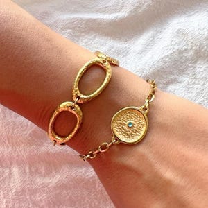 Large Oval Chain Bracelet, Gold Bracelet, Stainless Steel, Chunky Jewelry