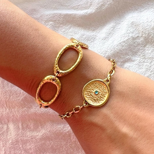 Große Oval Kettenarmband, Gold Armband, Edelstahl, Chunky Schmuck