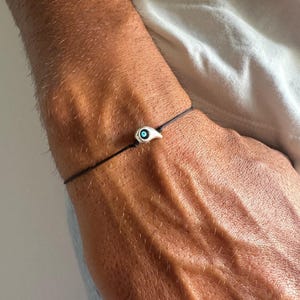 Minimale boze oog armband mannen, zilveren boze oog armband, bescherming armband, boze oog sieraden, herensieraden, cadeau voor hem.