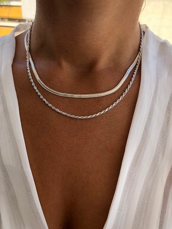 Necklace Layering Silver Necklaces Rope Chain Necklace and Love