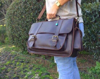 Leather Briefcase, Brown Leather Messenger Bag, Laptop Bag, Handmade Brieface in Dark Brown Color, Made from Full Grain Leather.