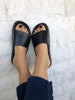 Leather Slides Sandals, Slip On Sandals, Leather Sandals, Summer Sandals, Women's Sandals in Black Color, by Christina Christi Jewels. 