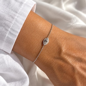 Sterling Silver Evil Eye Bracelet, Protection Bracelet, Cubic Zirconia Eye Charm, Dainty 925 Silver Bracelet for Women, by Christina Christi