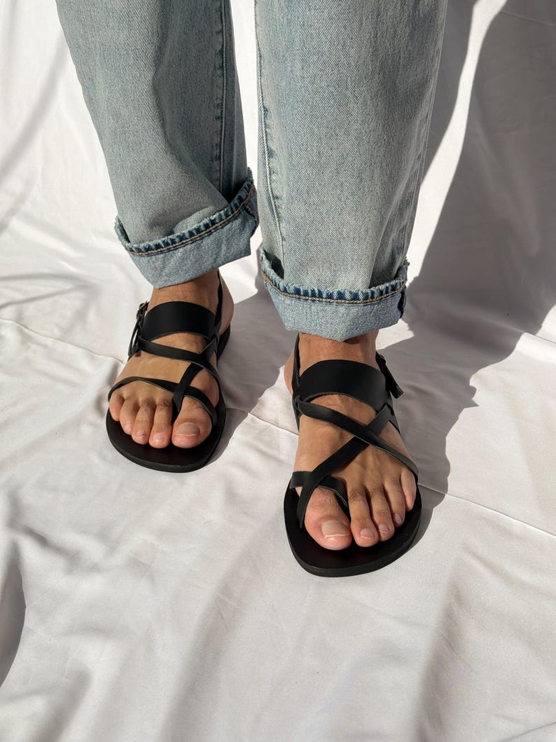 Black Leather Sandals Men, Greek Gladiator Sandals, Mens Sandals, Mens Slingbacks, Summer Shoes image 4