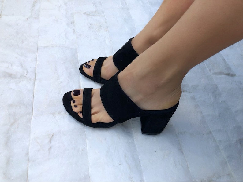 Black Heeled Sandals, Mules Sandals, Leather Sandals, Heeled Mules, Suede Shoes, Slip On Shoes, Made from Suede Leather in Greece. image 9