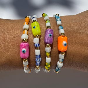 Summer Evil Eye Bracelet, Colorful Bracelet Evil Eye, Multicolor Evil Eye Bracelet, Protection Jewelry, Gift for Her, Made in Greece.