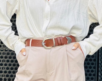 Women Belt, Brown Leather Belt, Handmade Belt Buckles, Made from Genuine Leather by Christina Christi.