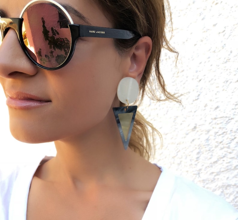 Triangle Earrings, Clip On Earrings, Geometric Earrings, Triangle Jewelry, Boho Earrings, Gift for Her, Made by Christina Christi. image 1